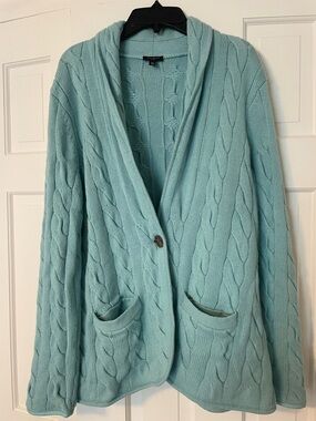 Talbot’s Cable Knit Cardigan Sweater - Light Aqua